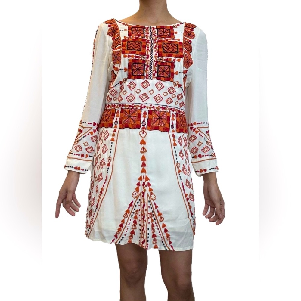 Antik Batik Cream Embroidered Mini Dress – Boho Festival Vibe - Picture 2 of 14